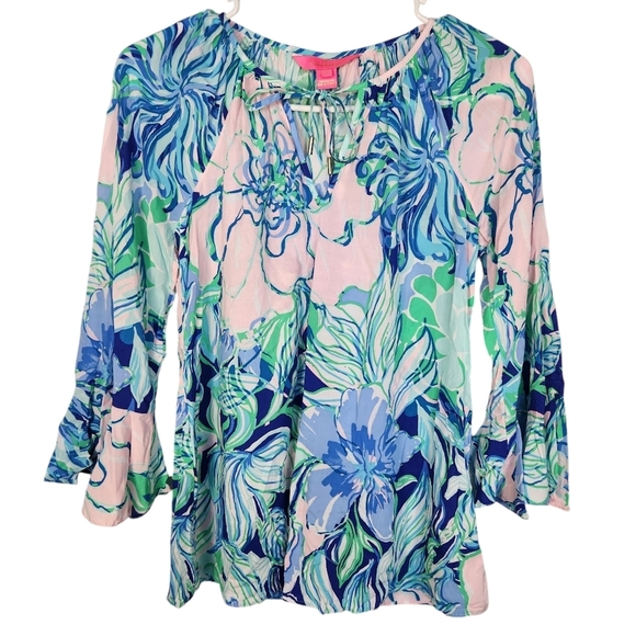 Lilly Pulitzer Tops - Lilly Pulitzer Floral Blouse XXS Resortwear Cottage Fairy